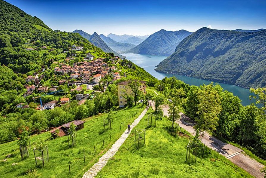 Lugano and Lake Lugano, Lugano, Ticino, Switzerland